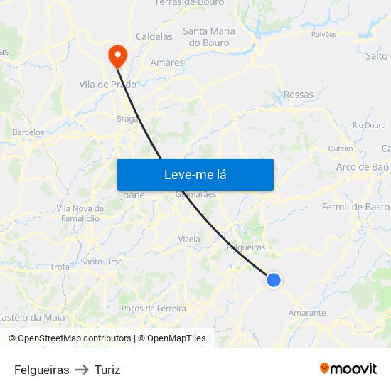 Felgueiras to Turiz map