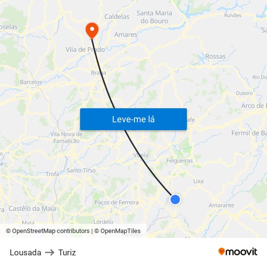 Lousada to Turiz map