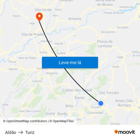 Aldão to Turiz map