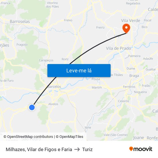 Milhazes, Vilar de Figos e Faria to Turiz map