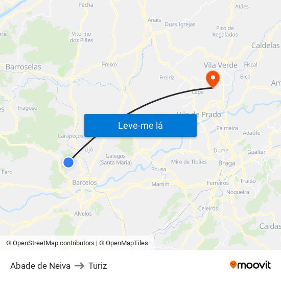 Abade de Neiva to Turiz map