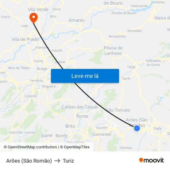 Arões (São Romão) to Turiz map