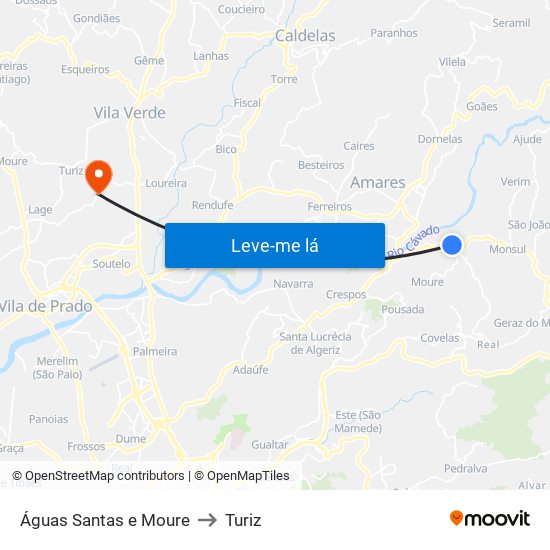 Águas Santas e Moure to Turiz map