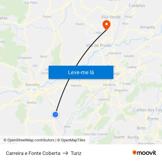 Carreira e Fonte Coberta to Turiz map