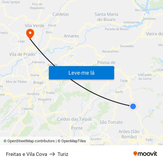 Freitas e Vila Cova to Turiz map