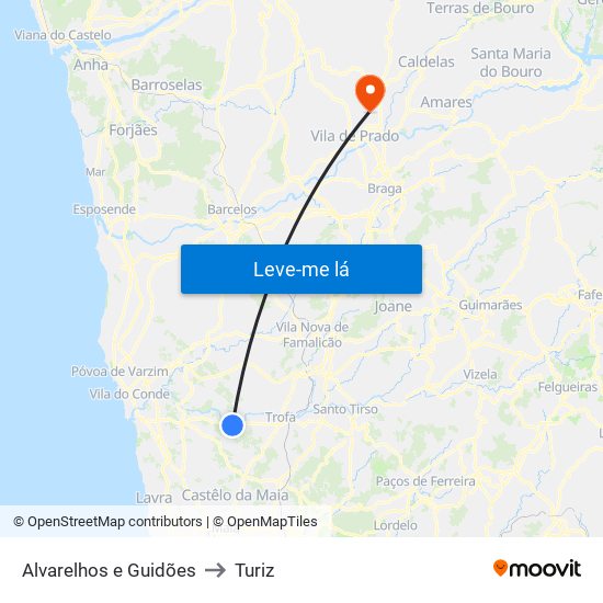 Alvarelhos e Guidões to Turiz map