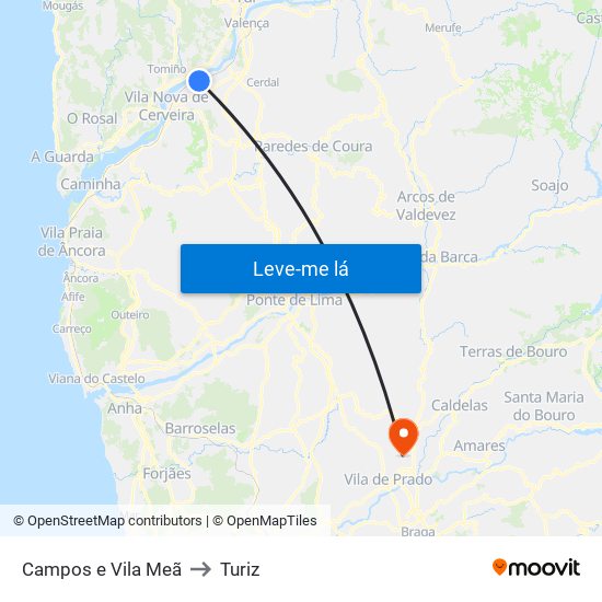 Campos e Vila Meã to Turiz map