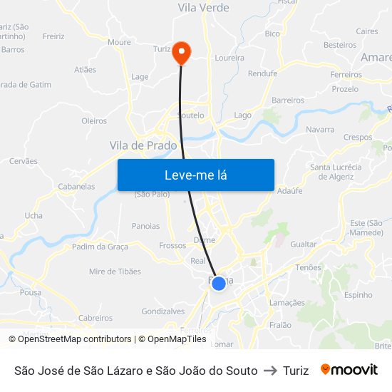 São José de São Lázaro e São João do Souto to Turiz map