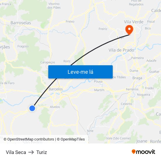 Vila Seca to Turiz map