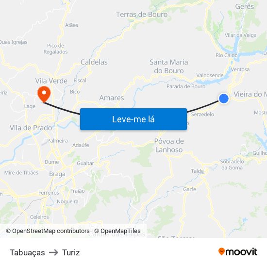 Tabuaças to Turiz map