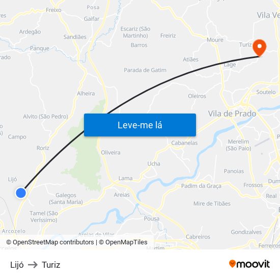 Lijó to Turiz map
