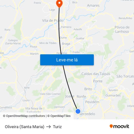 Oliveira (Santa Maria) to Turiz map