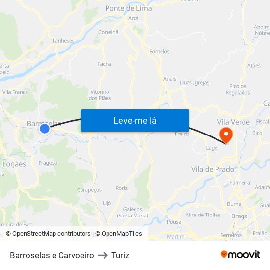 Barroselas e Carvoeiro to Turiz map