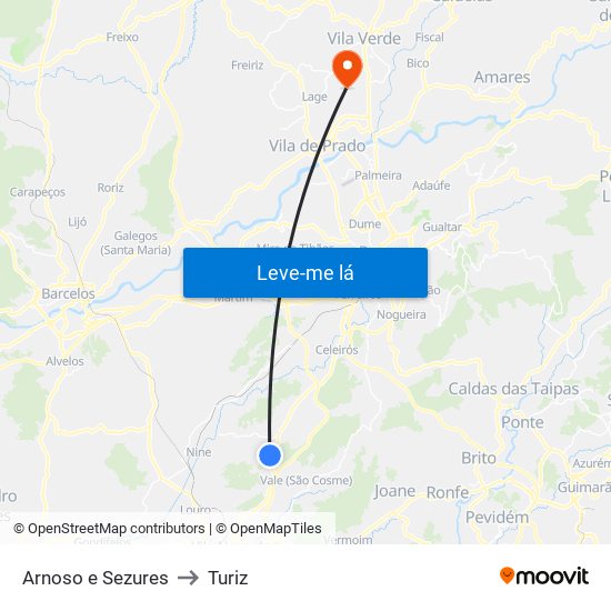 Arnoso e Sezures to Turiz map