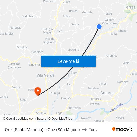 Oriz (Santa Marinha) e Oriz (São Miguel) to Turiz map