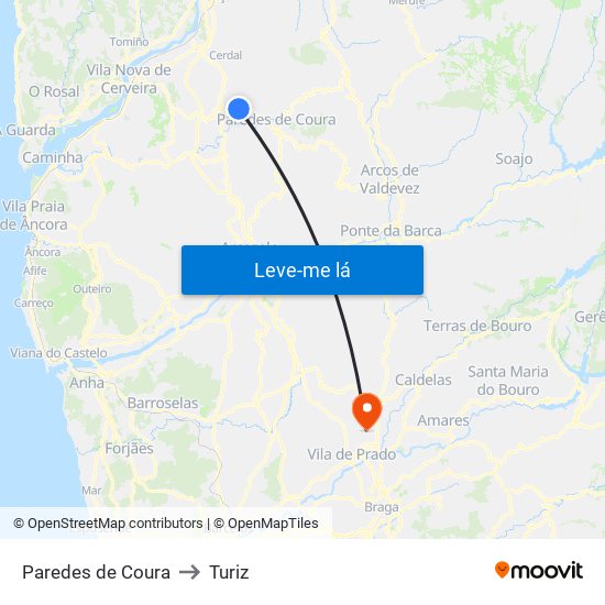 Paredes de Coura to Turiz map