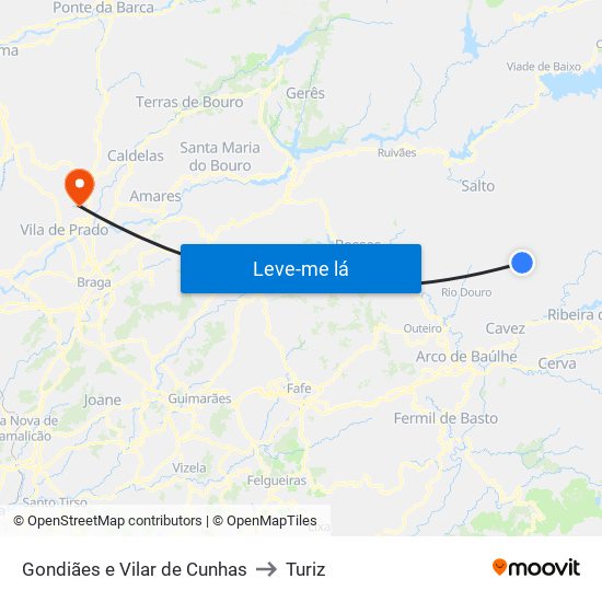 Gondiães e Vilar de Cunhas to Turiz map