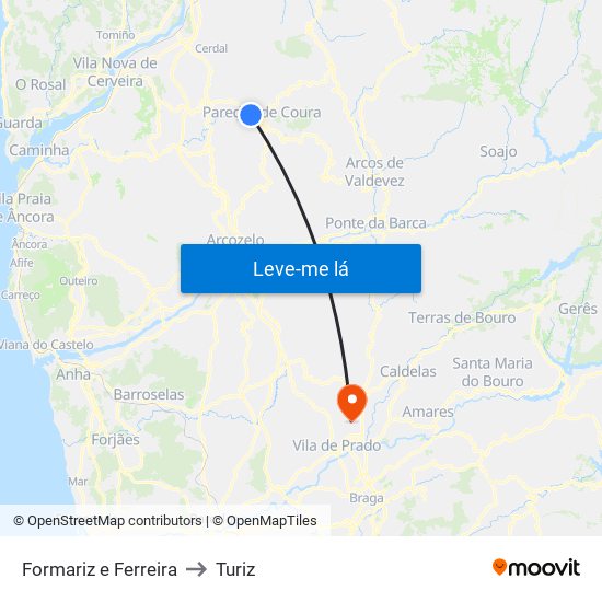 Formariz e Ferreira to Turiz map