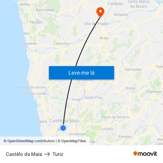 Castêlo da Maia to Turiz map