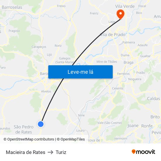 Macieira de Rates to Turiz map