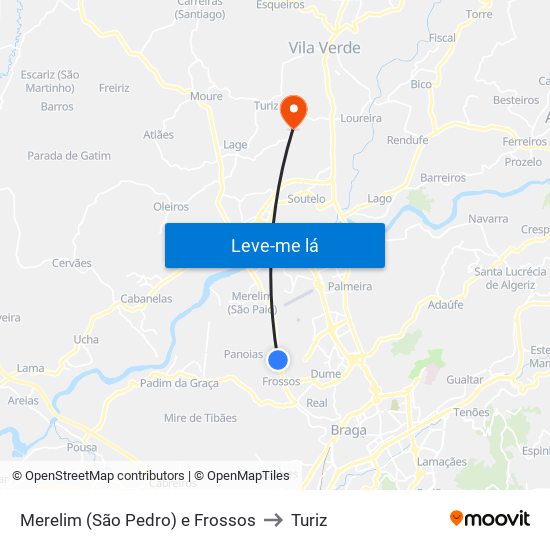 Merelim (São Pedro) e Frossos to Turiz map