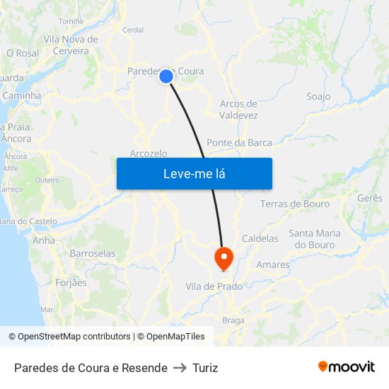 Paredes de Coura e Resende to Turiz map