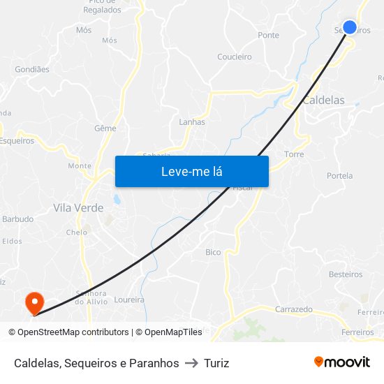 Caldelas, Sequeiros e Paranhos to Turiz map