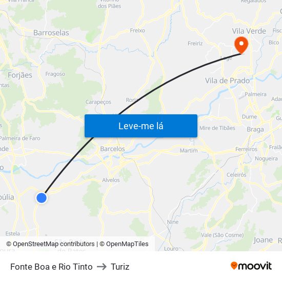 Fonte Boa e Rio Tinto to Turiz map