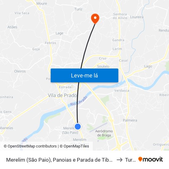 Merelim (São Paio), Panoias e Parada de Tibães to Turiz map