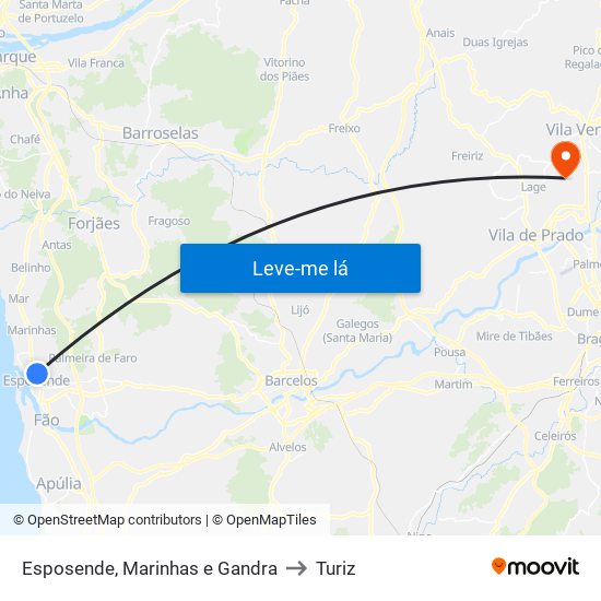 Esposende, Marinhas e Gandra to Turiz map