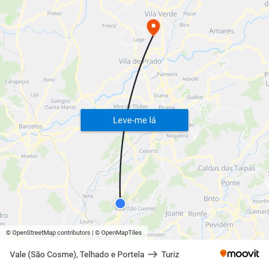 Vale (São Cosme), Telhado e Portela to Turiz map