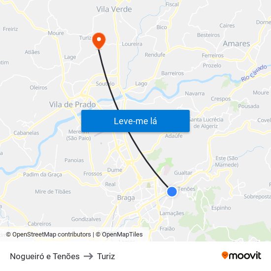 Nogueiró e Tenões to Turiz map