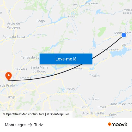 Montalegre to Turiz map