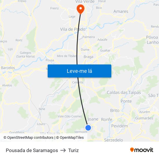 Pousada de Saramagos to Turiz map