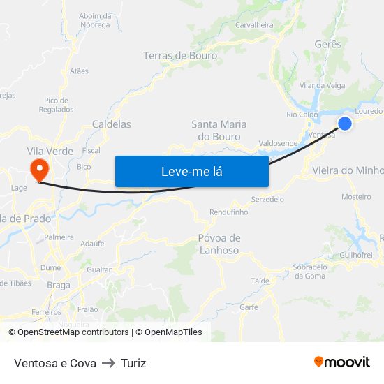 Ventosa e Cova to Turiz map