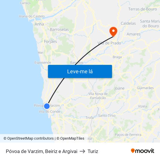 Póvoa de Varzim, Beiriz e Argivai to Turiz map