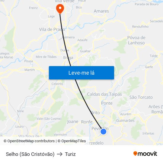 Selho (São Cristóvão) to Turiz map