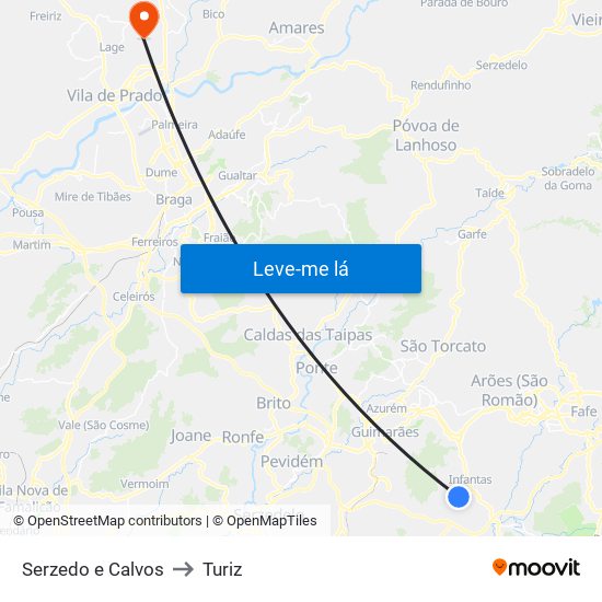 Serzedo e Calvos to Turiz map