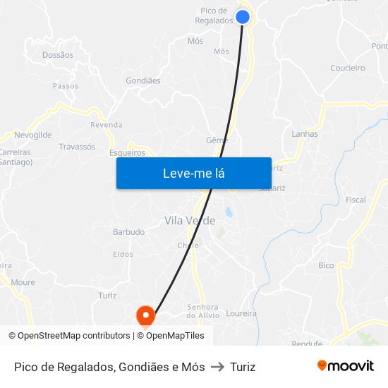 Pico de Regalados, Gondiães e Mós to Turiz map