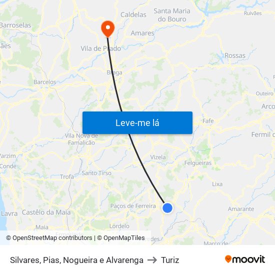 Silvares, Pias, Nogueira e Alvarenga to Turiz map