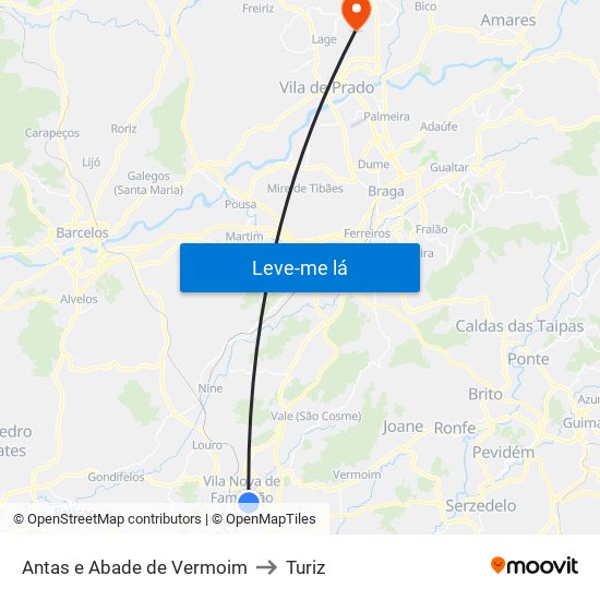 Antas e Abade de Vermoim to Turiz map