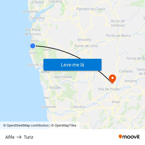 Afife to Turiz map