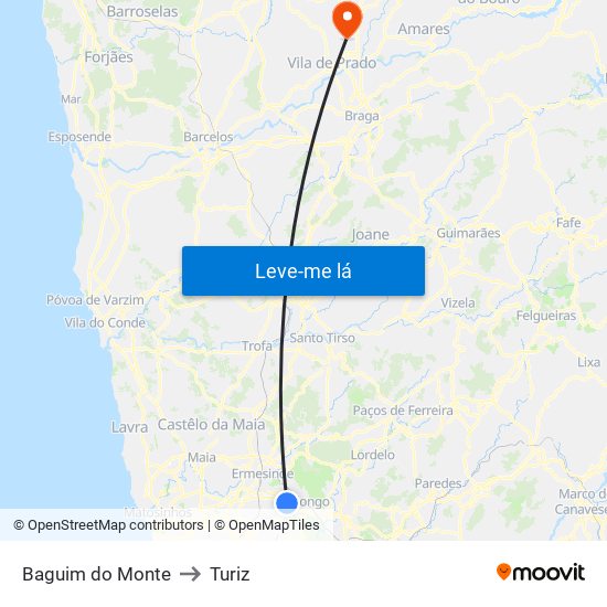 Baguim do Monte to Turiz map