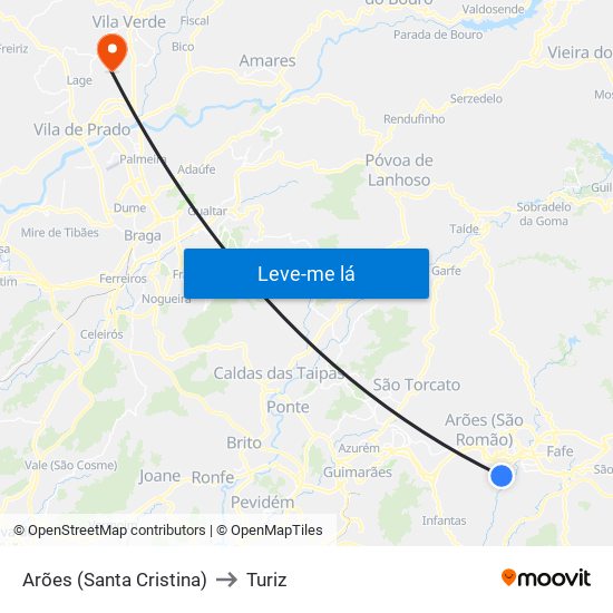 Arões (Santa Cristina) to Turiz map