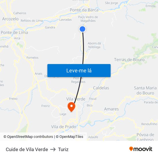 Cuide de Vila Verde to Turiz map