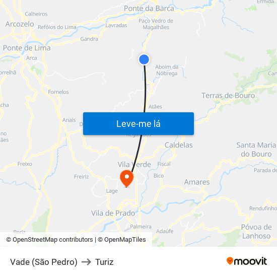 Vade (São Pedro) to Turiz map