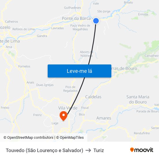 Touvedo (São Lourenço e Salvador) to Turiz map