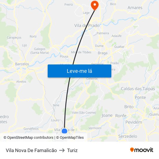 Vila Nova De Famalicão to Turiz map
