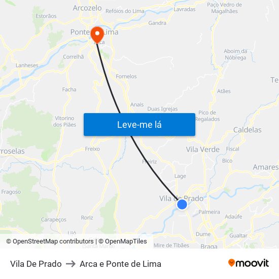 Vila De Prado to Arca e Ponte de Lima map