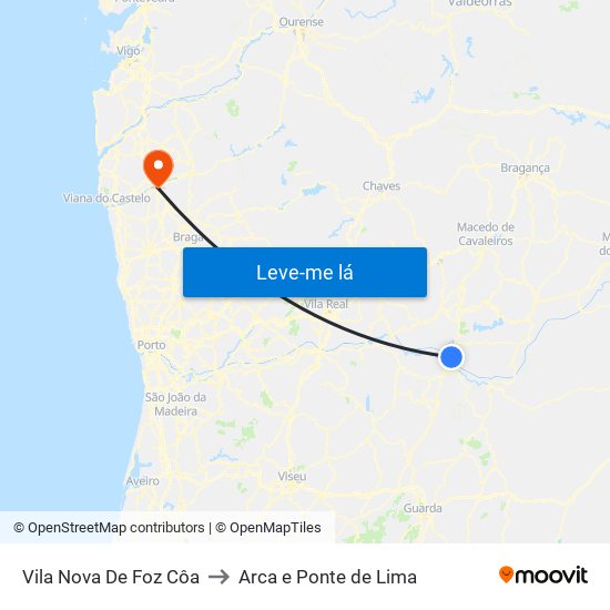 Vila Nova De Foz Côa to Arca e Ponte de Lima map